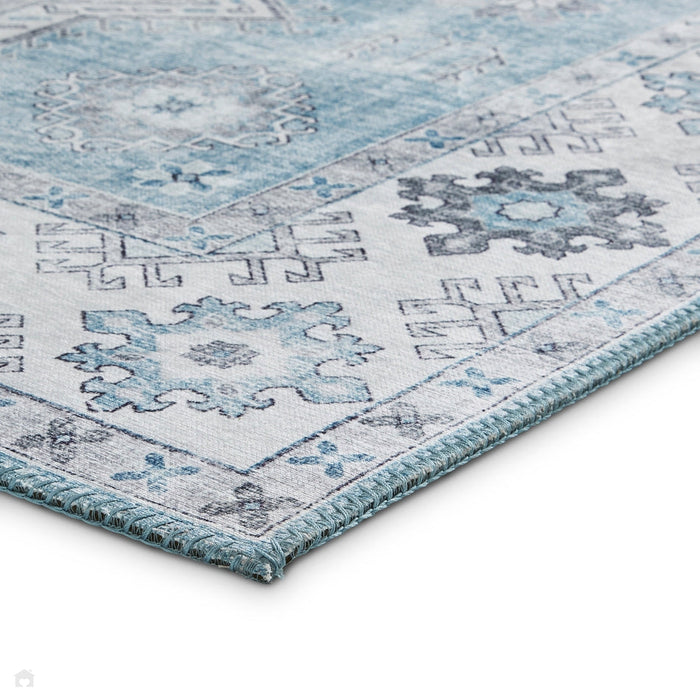 Topaz G4705 Παραδοσιακό Vintage Distreded Medallion Border Printed Chenille Polyester Flatweave Light Blue/Cream χαλί