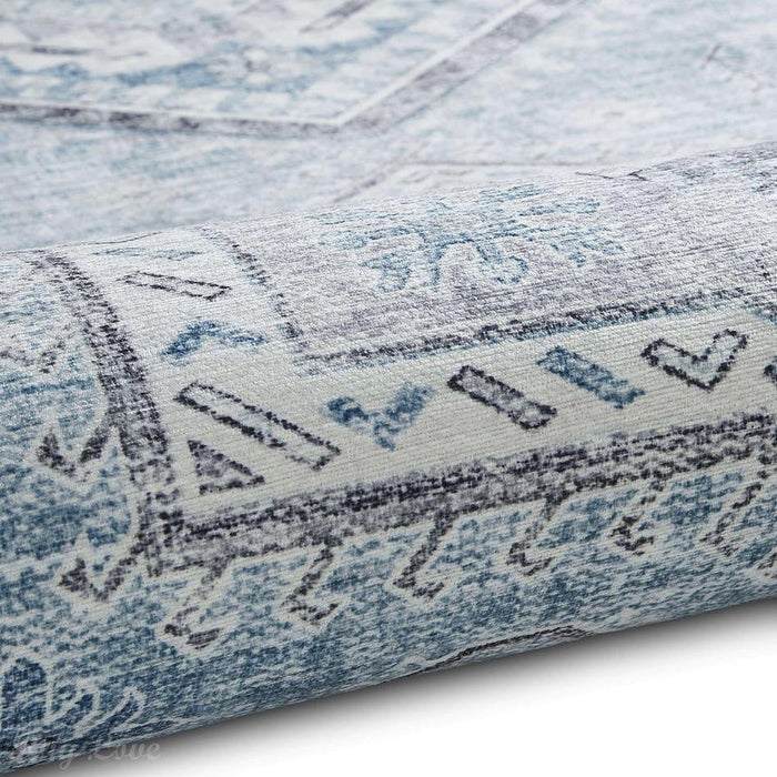 Topaz G4705 Παραδοσιακό Vintage Distreded Medallion Border Printed Chenille Polyester Flatweave Light Blue/Cream χαλί