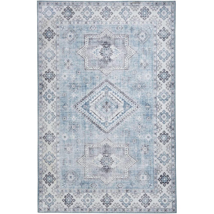 Topaz G4705 Παραδοσιακό Vintage Distreded Medallion Border Printed Chenille Polyester Flatweave Light Blue/Cream χαλί