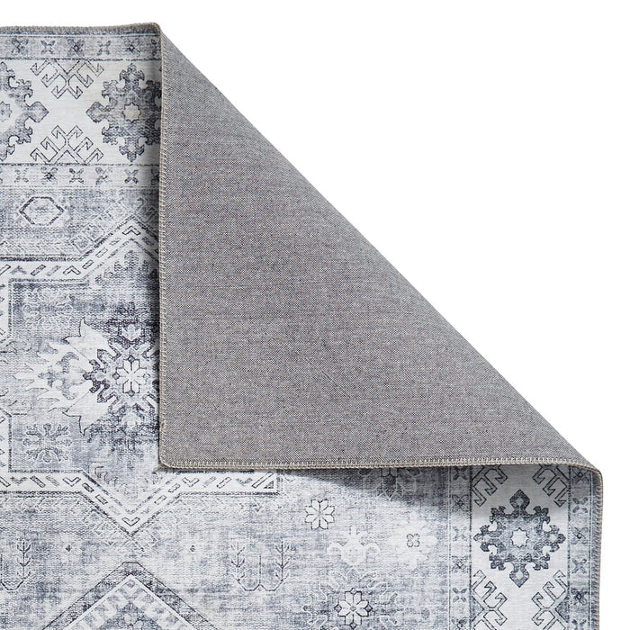 Topaz G4705 Παραδοσιακό Vintage Distreded Medallion Border Printed Chenille Polyester Flatweave Silver/Steel Blue Rug