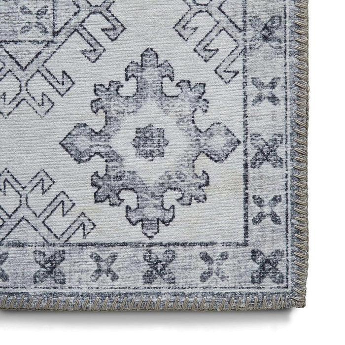 Topaz G4705 Παραδοσιακό Vintage Distreded Medallion Border Printed Chenille Polyester Flatweave Silver/Steel Blue Rug