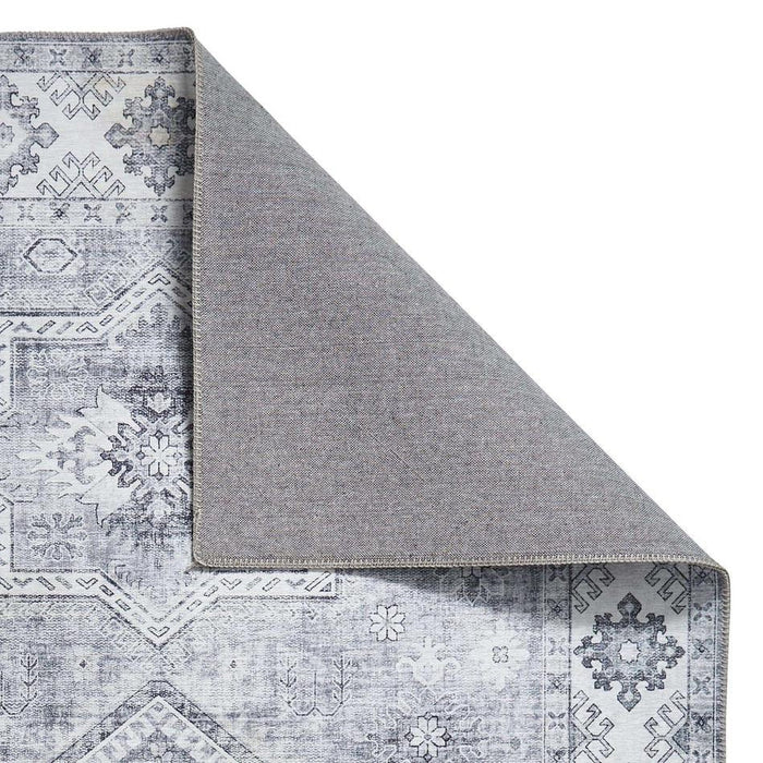 Topaz G4705 Παραδοσιακό Vintage Distreded Medallion Border Printed Chenille Polyester Flatweave Silver/Steel Blue Rug