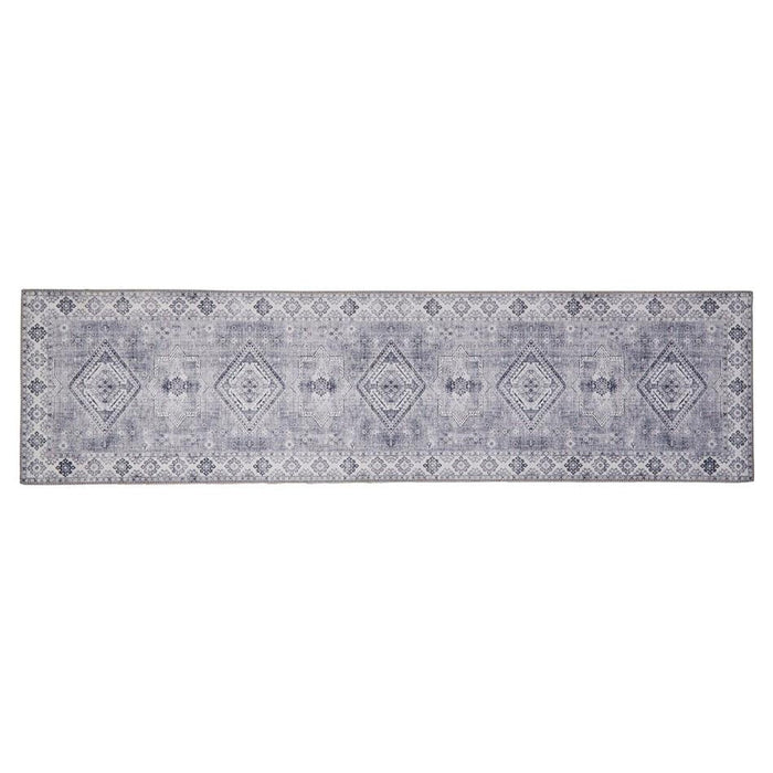 Topaz G4705 Παραδοσιακό Vintage Distreded Medallion Border Printed Chenille Polyester Flatweave Silver/Steel Blue Rug