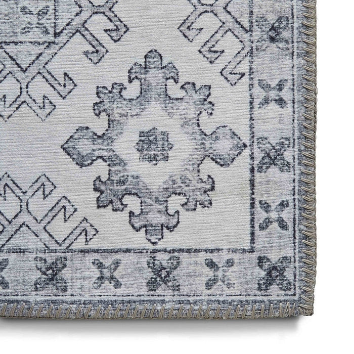 Topaz G4705 Perinteinen Vintage Distressed Medallion Border Printed Chenille Polyesteri Flatweave hopea/teräksensininen/kermanvärinen juoksija