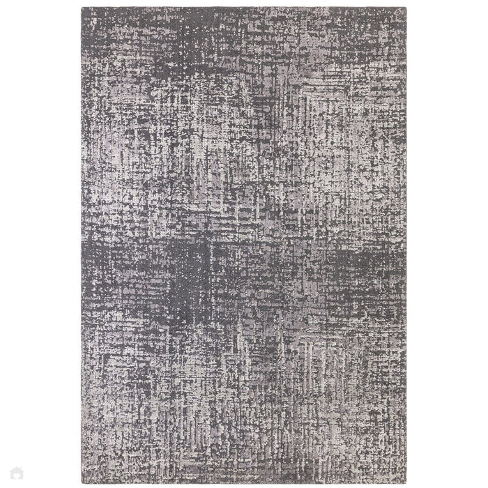 Torino Modern abstrakt Distressed Shimmer Tonal Textured Hi-Low Soft Wool Loop &amp; Viscose Flatweave Charcoal Grey/Silver Rug