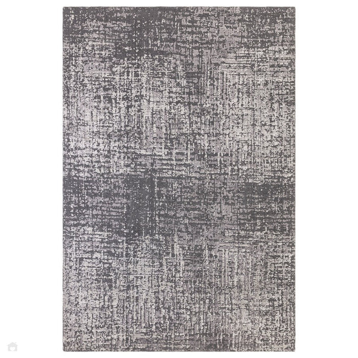 Torino Modern abstrakt Distressed Shimmer Tonal Textured Hi-Low Soft Wool Loop &amp; Viscose Flatweave Charcoal Grey/Silver Rug