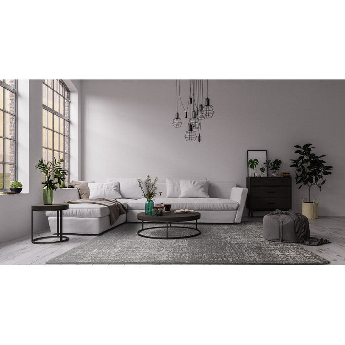 Torino Modern abstrakt Distressed Shimmer Tonal Textured Hi-Low Soft Wool Loop &amp; Viscose Flatweave Charcoal Grey/Silver Rug