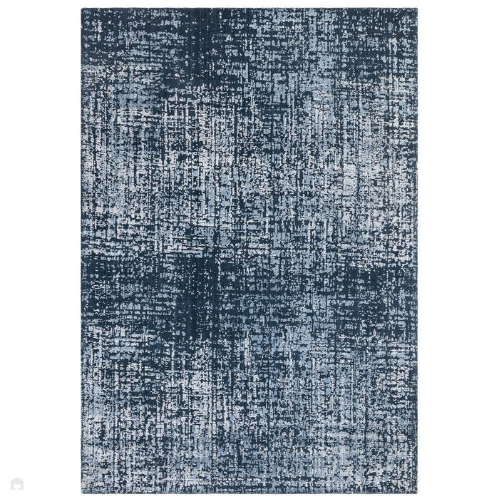 Torino Modern Abstract Distressed Shimmer Tonaalinen Teksturoitu Hi-Low Pehmeä Villasilmukka &amp; Viskoosi Flatweave Bensiininsininen matto