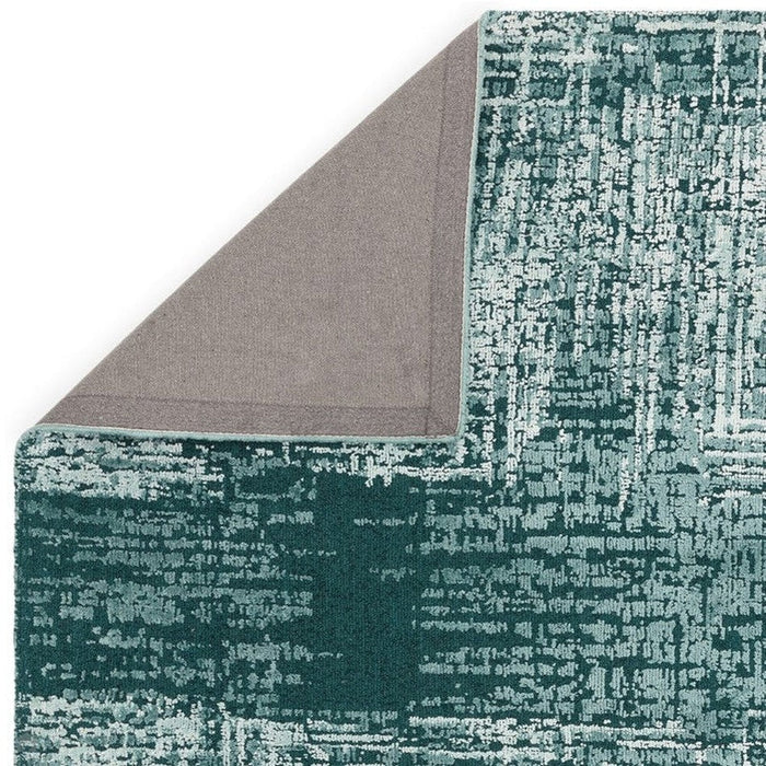 Torino Modern Abstract Distressed Shimmer Tonaalinen Teksturoitu Hi-Low Pehmeä Villasilmukka &amp; Viskoosi Flatweave Sinivihreä matto