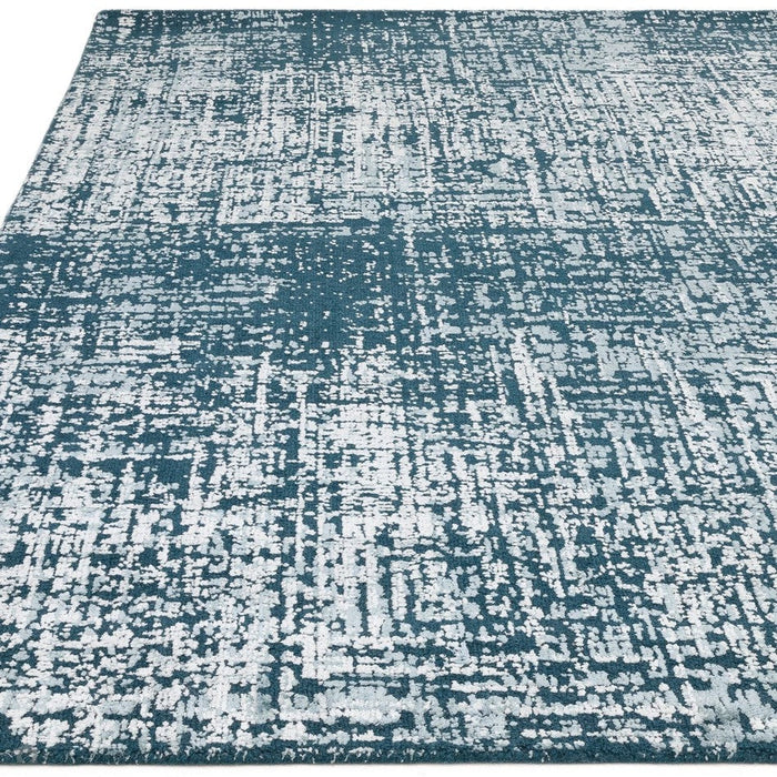 Torino Modern Abstract Distressed Shimmer Tonaalinen Teksturoitu Hi-Low Pehmeä Villasilmukka &amp; Viskoosi Flatweave Sinivihreä matto