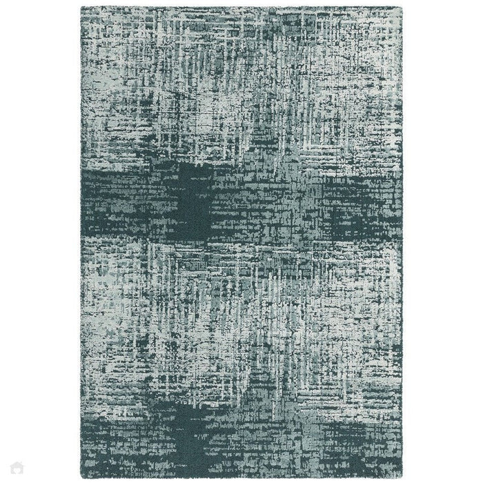 Torino Modern Abstract Distressed Shimmer Tonaalinen Teksturoitu Hi-Low Pehmeä Villasilmukka &amp; Viskoosi Flatweave Sinivihreä matto