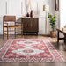 Traditional Washable Rug For Home Use In Brick Color