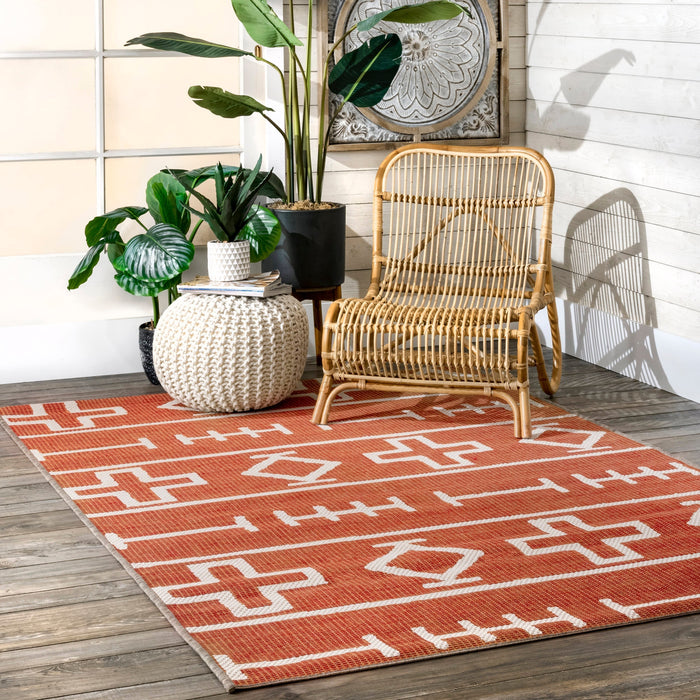 Transitional Indoor Outdoor Area Rug 120x180 cm Rust