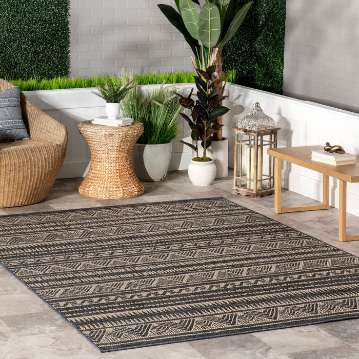 Transitional Striped Area Rug Charcoal Indoor Outdoor 150x240 cm