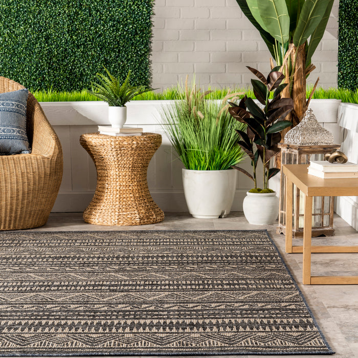 Transitional Striped Area Rug Charcoal Indoor Outdoor 150x240 cm