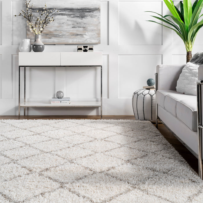 Trellis Pattern Shag Rug 120x180cm Natural Fiber