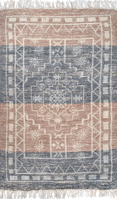 Tribal Area Rug With Quatrefoil Pattern Natural Design