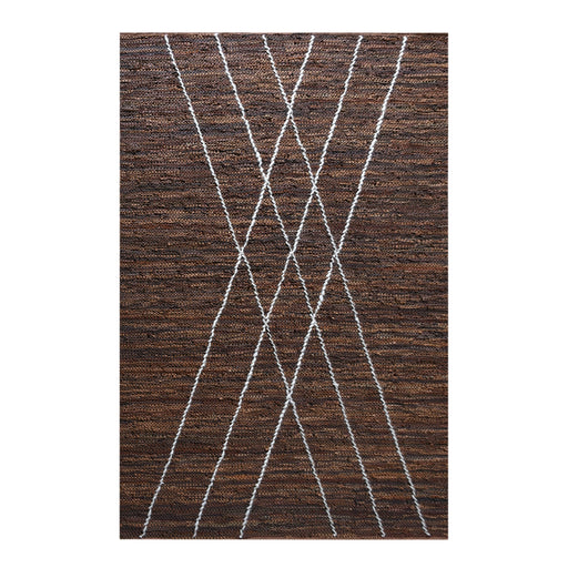 Tribal Design Leather And Wool Area Rug in Brown And Ivory