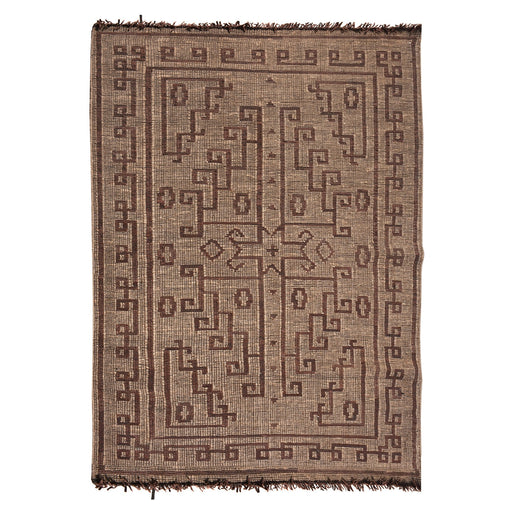 Tribal Hand Woven Rug in Natural Hemp and Leather