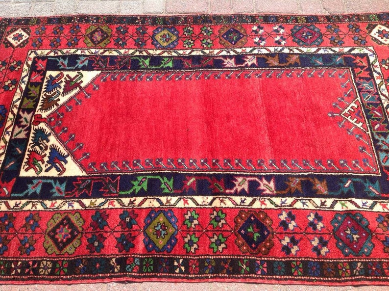 Tappeto tribale in lana rossa intrecciata a mano, 177 cm x 114 cm, vintage