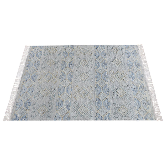 Tribal jutewol handgeweven vloerkleed blauw-beige design