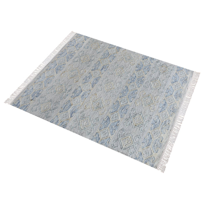 Tribal jutewol handgeweven vloerkleed blauw-beige design