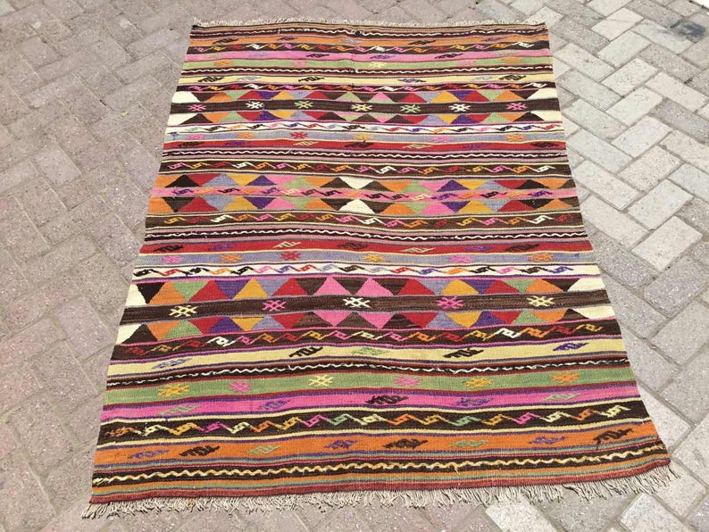 Tribal Kilim Vintage -matto 167cm x 130cm käsinkudottu kalkkuna