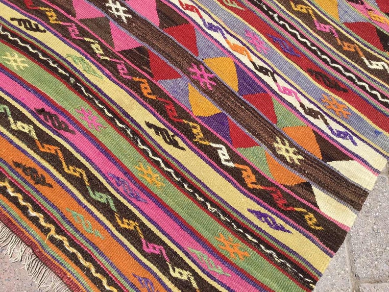 Tribal Kilim Vintage -matto 167cm x 130cm käsinkudottu kalkkuna