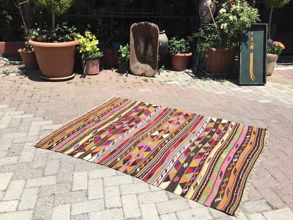 Tribal Kilim Vintage -matto 167cm x 130cm käsinkudottu kalkkuna