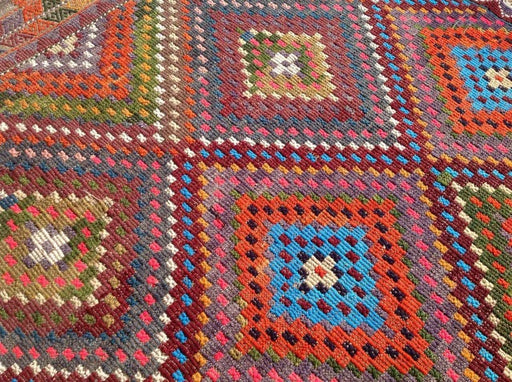 Tribal Kilim Vintage -matto 233cm x 198cm käsinkudottu kalkkuna