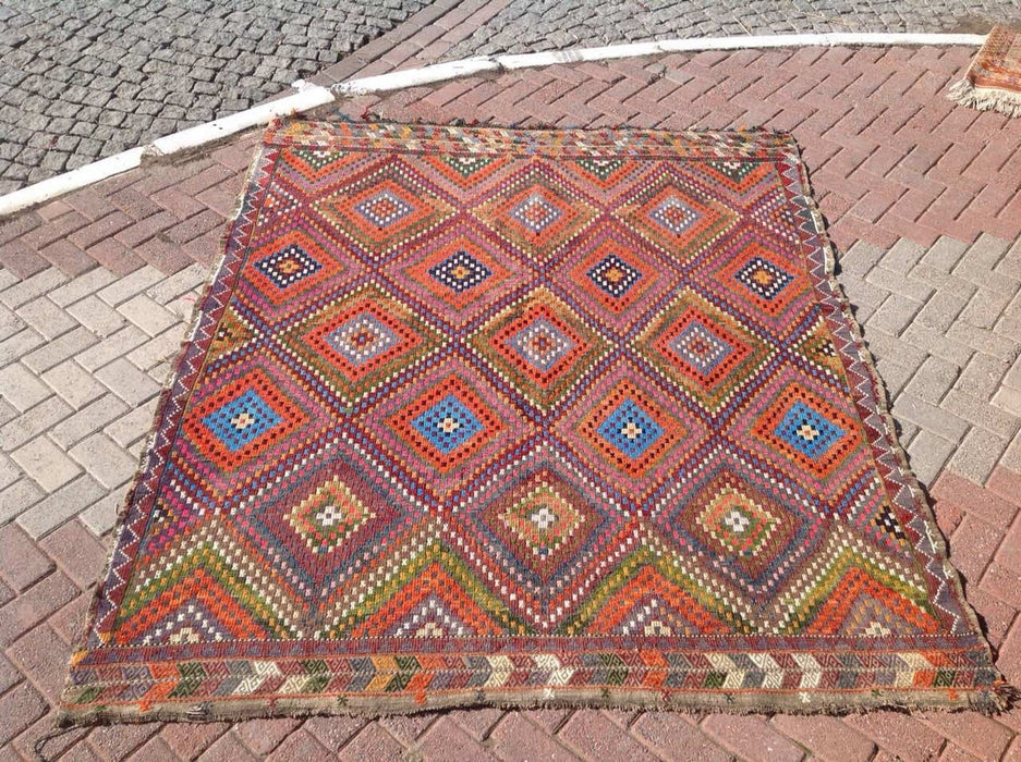 Tribal Kilim Vintage -matto 233cm x 198cm käsinkudottu kalkkuna