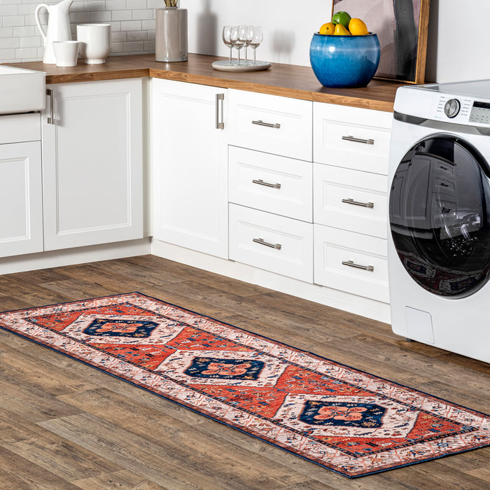 Tribal Medallion Machine Washable Rug 150x230 cm Rust
