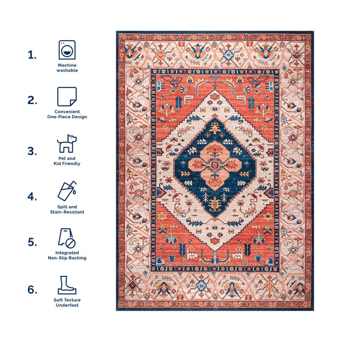 Tribal Medallion Machine Washable Rug 150x230 cm Rust