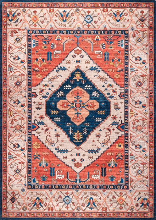 Tribal Medallion Machine Washable Rug in Rust 150x90 cm