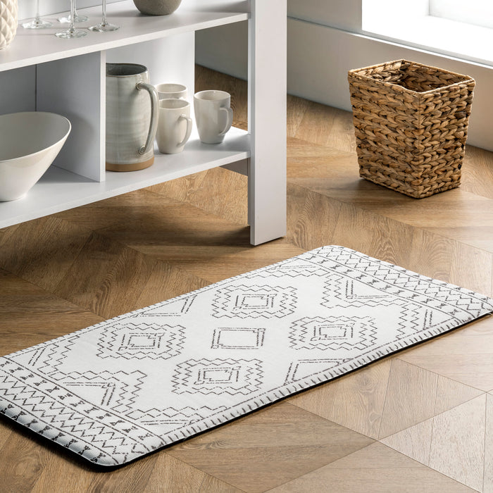 Tribal Moroccan Anti-Fatigue Kitchen Mat 51 x 79 cm Light Grey