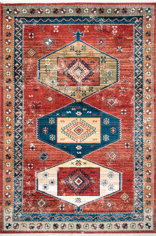 Tribal Pattern Area Rug in Rust Color