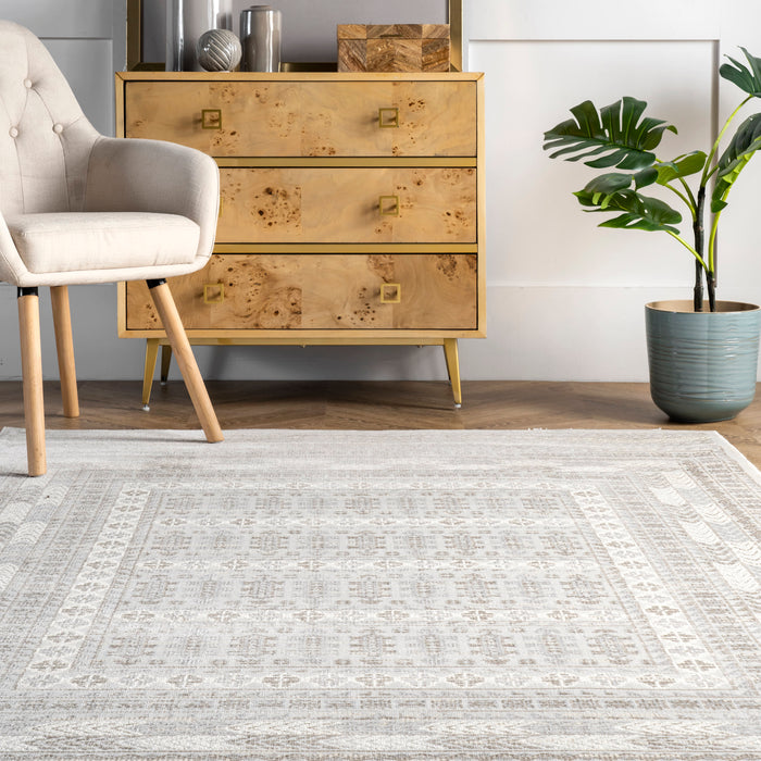 Tribal Pattern Beige Area Rug for Bohemian and Farmhouse Decor