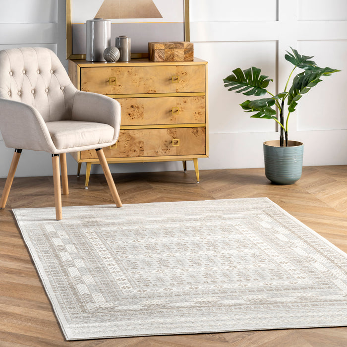 Tribal Pattern Beige Area Rug for Bohemian and Farmhouse Decor
