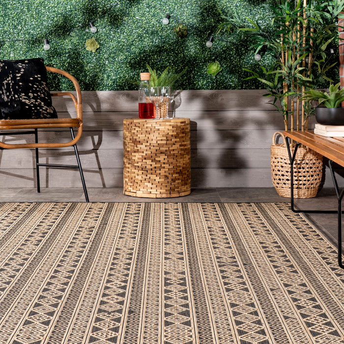 Tribal Striped Area Rug 150cm Charcoal Indoor Outdoor