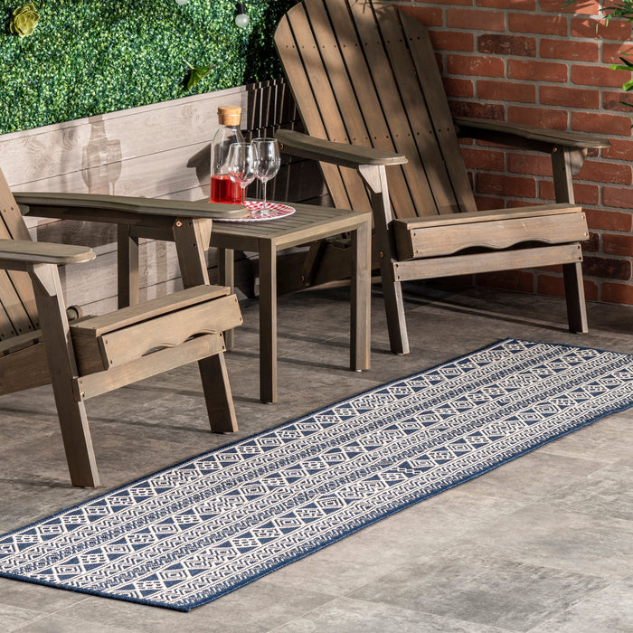 Tribal Striped Area Rug for Indoor Outdoor Use Navy 170x240 cm