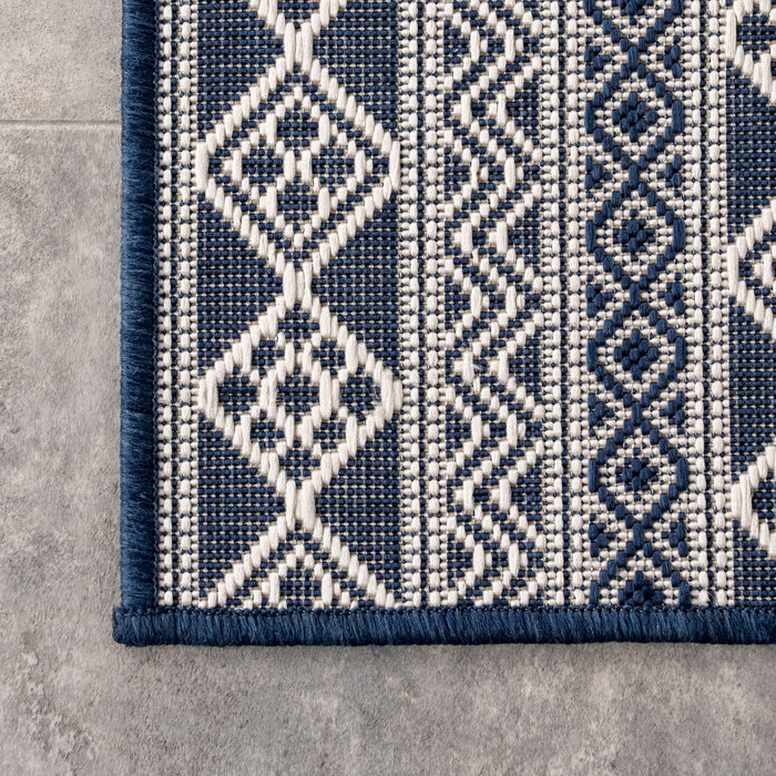 Tribal Striped Navy Area Rug for Indoor and Outdoor Use