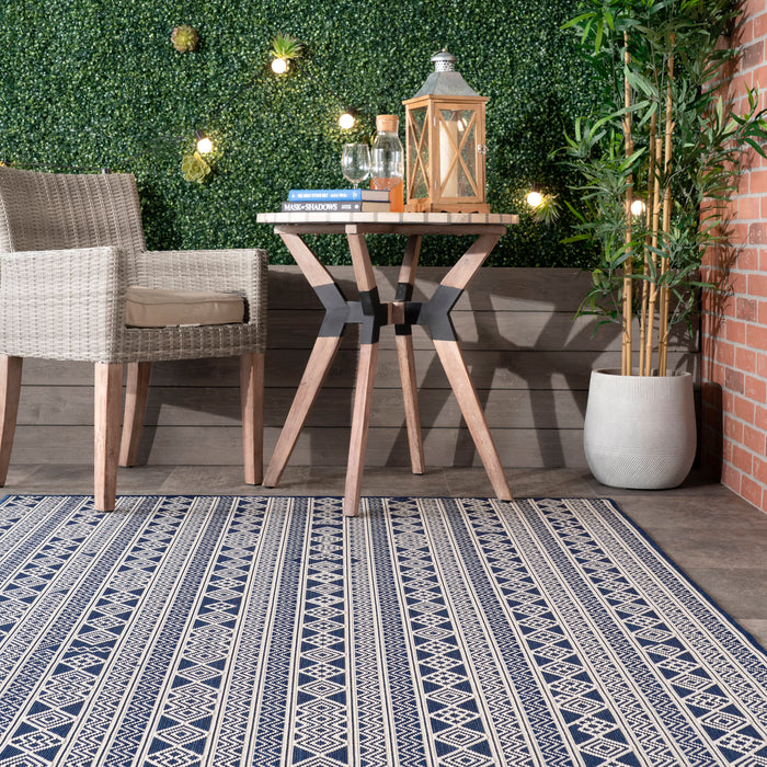 Tribal Striped Navy Area Rug for Indoor and Outdoor Use