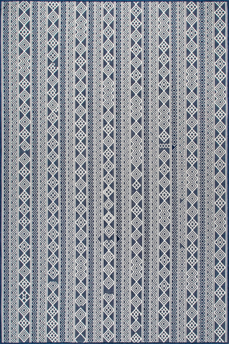 Tribal Striped Navy Area Rug for Indoor and Outdoor Use