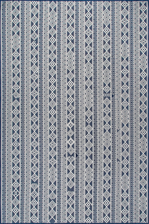 Tribal Striped Navy Area Rug for Indoor and Outdoor Use