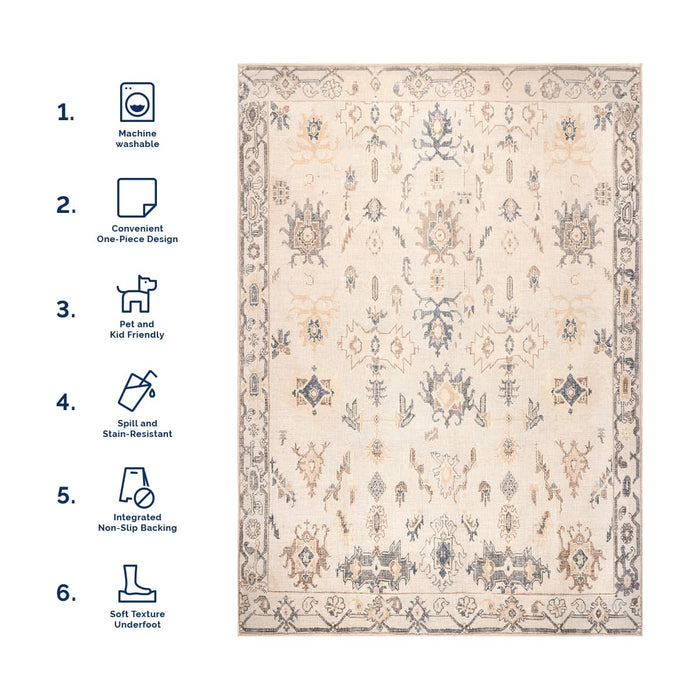 Tribal Washable Area Rug for Living Room 150x230 cm Beige