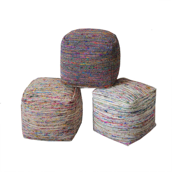 Trinity Pouf Hand Woven Wool Polyester Grey Charcoal Multi