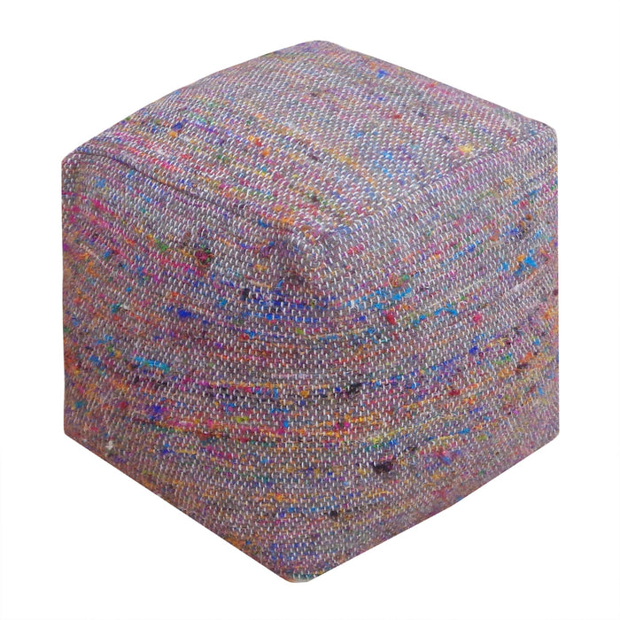 Trinity Pouf Hand Woven Wool Polyester Grey Charcoal Multi