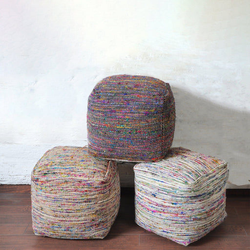 Trinity Pouf Hand Woven Wool Polyester Grey Charcoal Multi