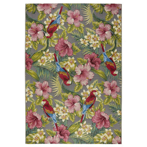 Tappeto Tropicana 2 E Botanical Floral Durevole, Resistente alle Macchie, Resistente alle Intemperie, a Tessitura Piatta, per Interni ed Esterni, Grigio/Rosa/Verde/Multicolore