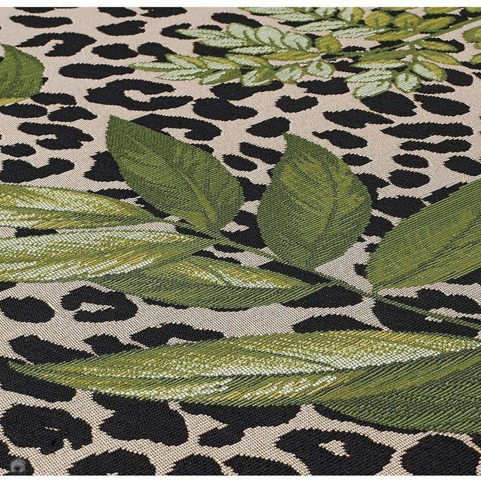 Tropicana 823 K Floral Leopard Durable Stain-Resistant Weatherproof Flatweave In-Outdoor Cream/Black/Green/Multicolour Rug